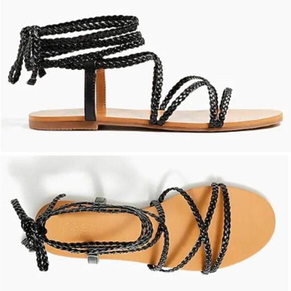 J CREW Women's  Braided Lace-up Sandals Beach Black Flat  Size 10 - Picture 1 of 4